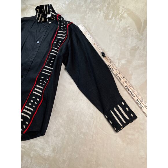 Unisex Vintage Linen Cotton Black & Red Tribal Ethnic Shirt & Pant Set Suit M - Picture 4 of 16